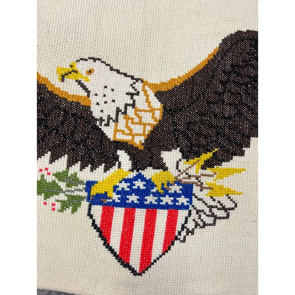 Vintage Handmade Crochet American Eagle Patriotic Shield Afghan Throw Blanket